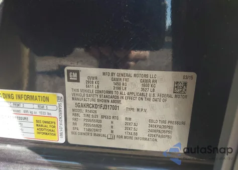 2015 Buick Enclave Premium из США, поврежденный, VIN 5GAKRCKD1FJ317001